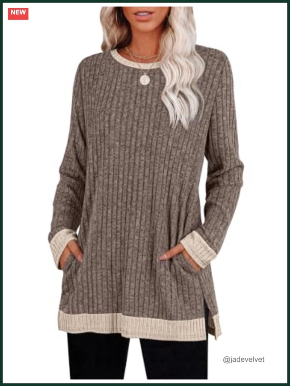 Long Sleeve Tunic Sweater with Pockets Crew Neck Oversized Fall Top